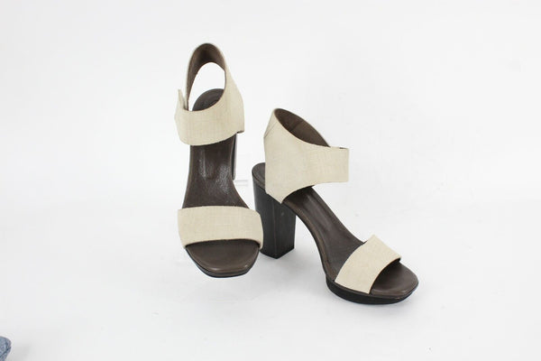 Coclico 8B Tan Brown Slingback High Chunky Heel Platform Leather 4.2" Heels