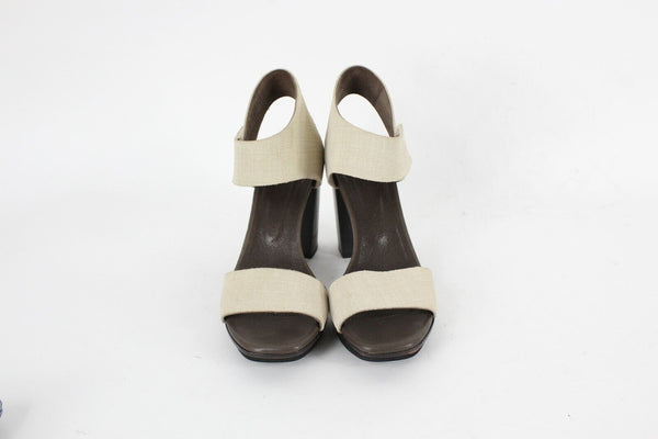 Coclico 8B Tan Brown Slingback High Chunky Heel Platform Leather 4.2" Heels
