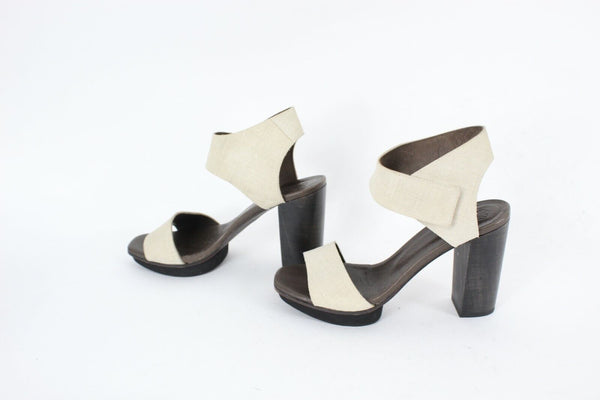 Coclico 8B Tan Brown Slingback High Chunky Heel Platform Leather 4.2" Heels
