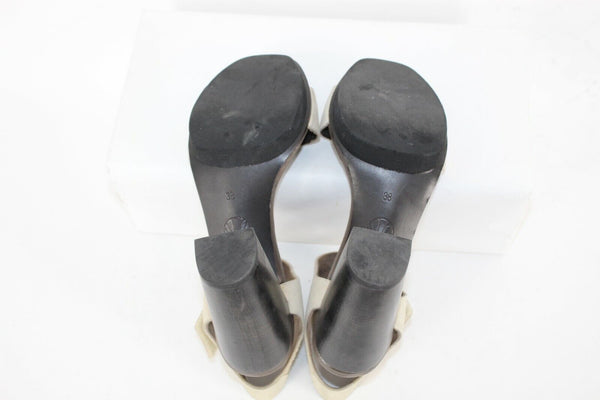 Coclico 8B Tan Brown Slingback High Chunky Heel Platform Leather 4.2" Heels