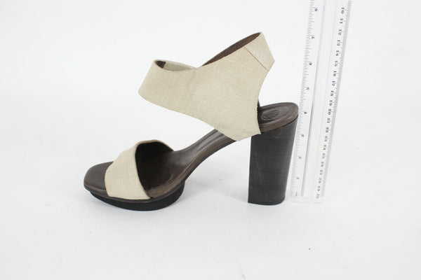 Coclico 8B Tan Brown Slingback High Chunky Heel Platform Leather 4.2" Heels