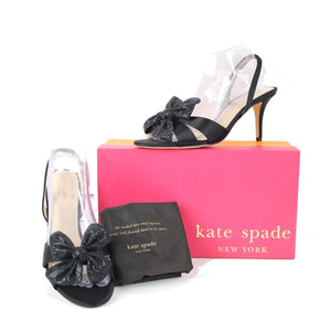 Kate Spade NEW $205 Marlena Sz 9.5 M Black Glitter Satin Upper Leather 3" Heels