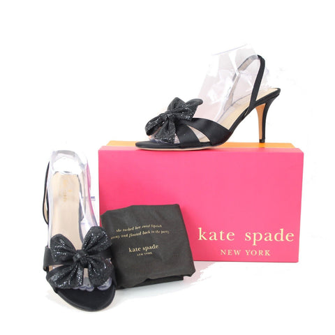 Kate Spade NEW $205 Marlena Sz 9.5 M Black Glitter Satin Upper Leather 3" Heels