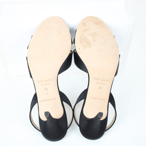 Kate Spade NEW $205 Marlena Sz 9.5 M Black Glitter Satin Upper Leather 3" Heels