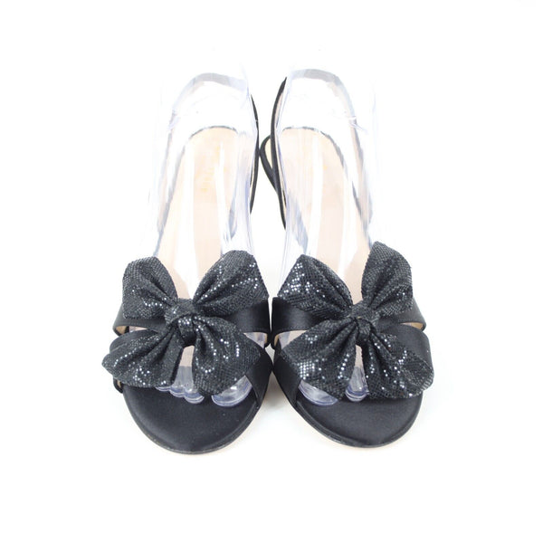 Kate Spade NEW $205 Marlena Sz 9.5 M Black Glitter Satin Upper Leather 3" Heels