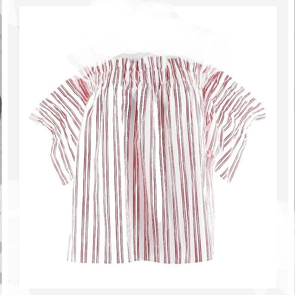 Essure NEW Sz S White Red Stripe 100% Cotton Off Shoulder Peasant Boho Top
