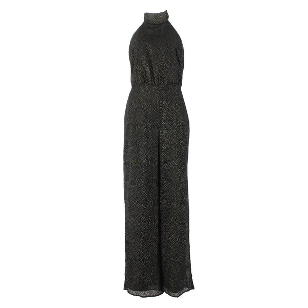 House Of Harlow Jumpsuit NEW Sz L Black Gold Black Polka Dots Nylon Jumpsuit