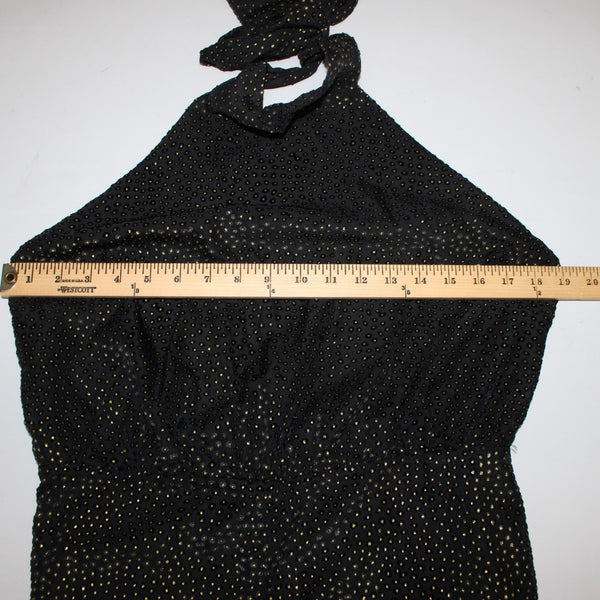 House Of Harlow Jumpsuit NEW Sz L Black Gold Black Polka Dots Nylon Jumpsuit