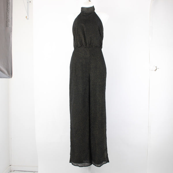 House Of Harlow Jumpsuit NEW Sz L Black Gold Black Polka Dots Nylon Jumpsuit