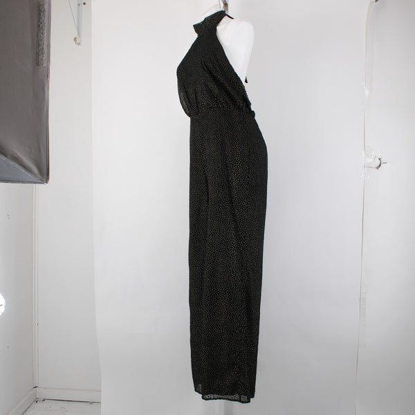 House Of Harlow Jumpsuit NEW Sz L Black Gold Black Polka Dots Nylon Jumpsuit