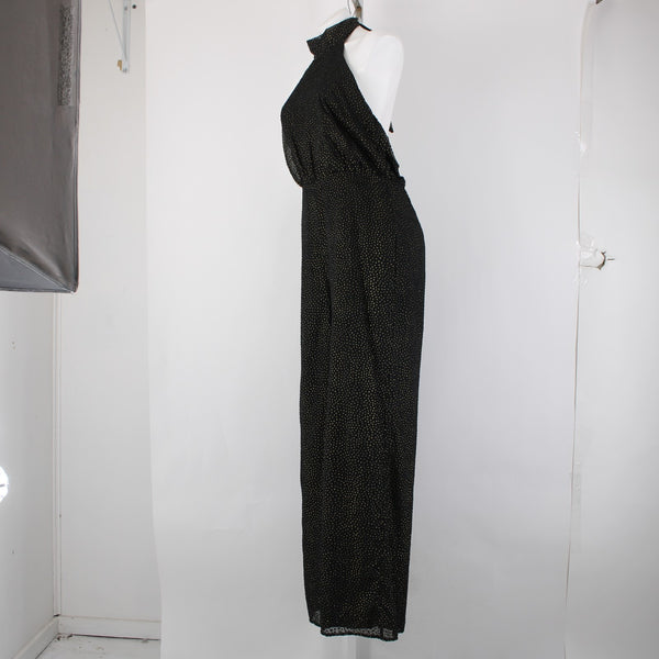 House Of Harlow Jumpsuit NEW Sz L Black Gold Black Polka Dots Nylon Jumpsuit