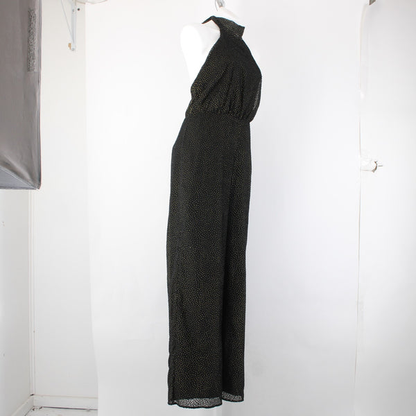 House Of Harlow Jumpsuit NEW Sz L Black Gold Black Polka Dots Nylon Jumpsuit