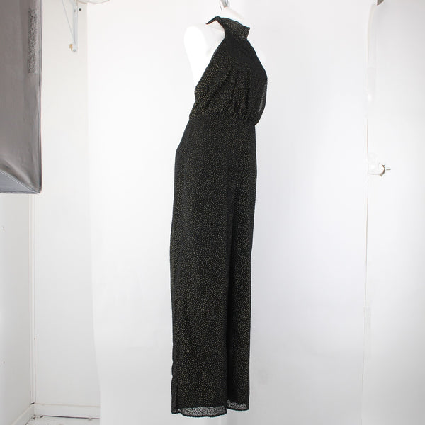 House Of Harlow Jumpsuit NEW Sz L Black Gold Black Polka Dots Nylon Jumpsuit