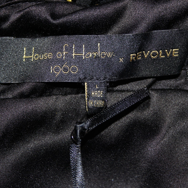 House Of Harlow Jumpsuit NEW Sz L Black Gold Black Polka Dots Nylon Jumpsuit