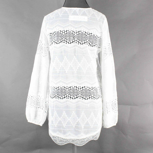 Stella NEW $36 Sz S White Lace Tassel Lace Up Pullover Hi Lo 100% Poly Top