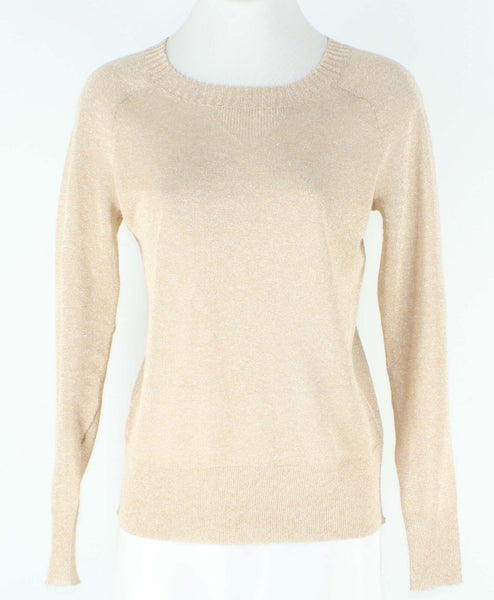 J Crew Sz XXS Tan Silver Metallic Viscose Poly Tissue Top