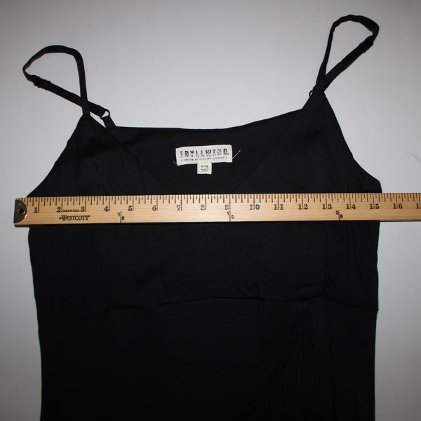 Idyllwind NEW $59 Song F Sz L Black Fringe V Neck Asymetrical Rayon Spandex Top