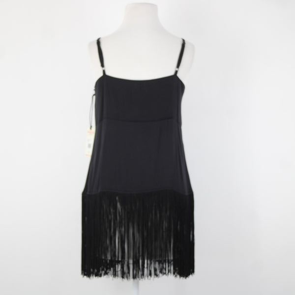 Idyllwind NEW $59 Song F Sz L Black Fringe V Neck Asymetrical Rayon Spandex Top