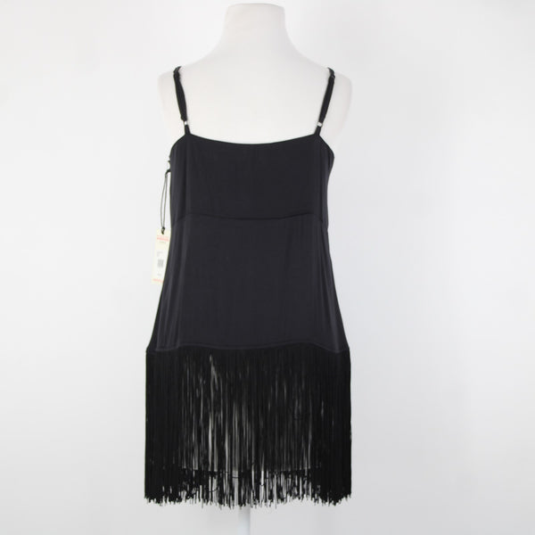 Idyllwind NEW $59 Song F Sz L Black Fringe V Neck Asymetrical Rayon Spandex Top