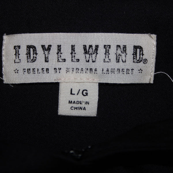 Idyllwind NEW $59 Song F Sz L Black Fringe V Neck Asymetrical Rayon Spandex Top