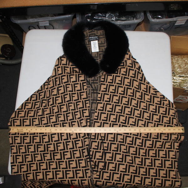 Frank Lyman Wrap Sweater Sz One Size Brown Black Logo Faux Fur Rayon Wrap
