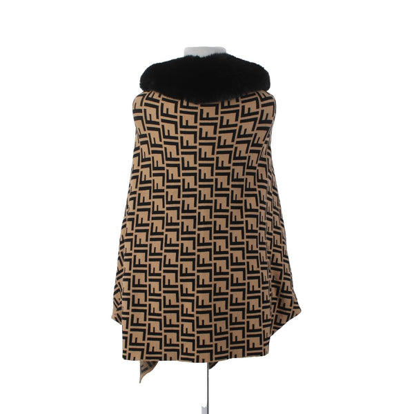 Frank Lyman Wrap Sweater Sz One Size Brown Black Logo Faux Fur Rayon Wrap
