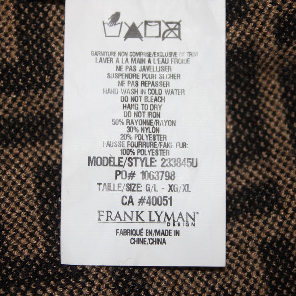 Frank Lyman Wrap Sweater Sz One Size Brown Black Logo Faux Fur Rayon Wrap