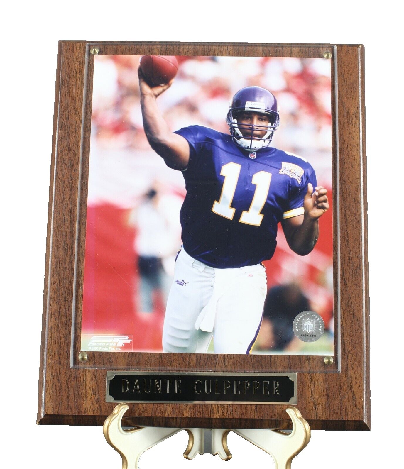 Minnesota Vikings #11 Daunte Culpepper Framed 8 X 10 Wood Plague 10.5 X 13 Photo