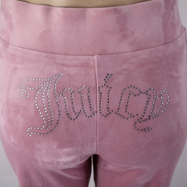 Juicy Couture Pant NEW $169 Sz S x 31 Pink Silver Velour Rhinestone Poly Spandex