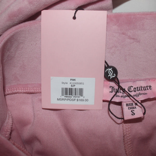 Juicy Couture Pant NEW $169 Sz S x 31 Pink Silver Velour Rhinestone Poly Spandex