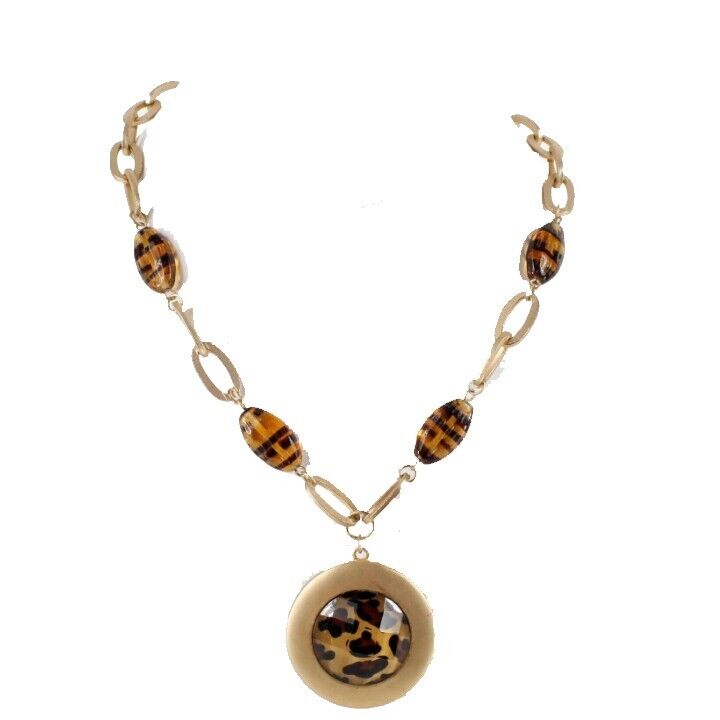 NEW $28 17" Etx. 4" Goldtone Leopard Beaded Lobster Clasp Necklace