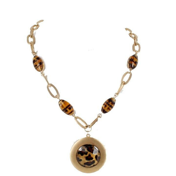 NEW $28 17" Etx. 4" Goldtone Leopard Beaded Lobster Clasp Necklace