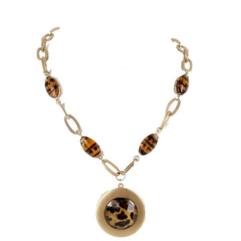 NEW $28 17" Etx. 4" Goldtone Leopard Beaded Lobster Clasp Necklace