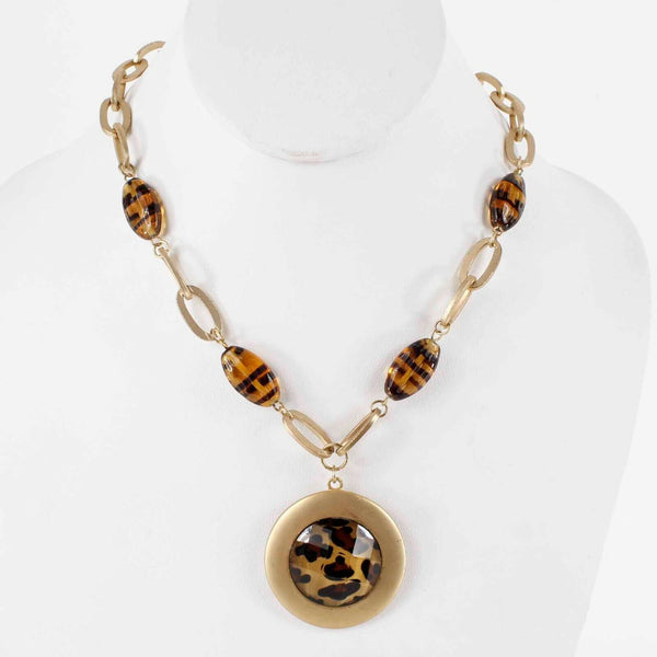 NEW $28 17" Etx. 4" Goldtone Leopard Beaded Lobster Clasp Necklace