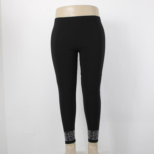 Joseph Ribkoff Pant Sz 16 x 29 Black Silver Rhinestones Animal Print Poly Pant