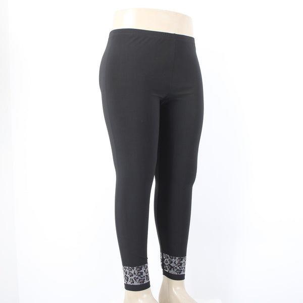 Joseph Ribkoff Pant Sz 16 x 29 Black Silver Rhinestones Animal Print Poly Pant