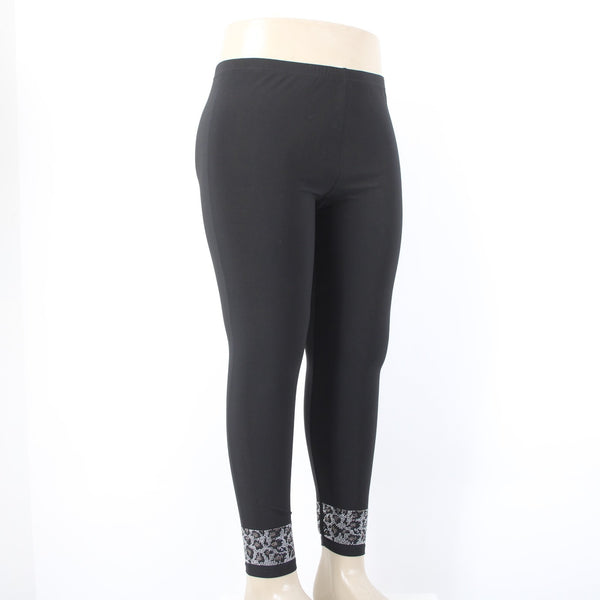 Joseph Ribkoff Pant Sz 16 x 29 Black Silver Rhinestones Animal Print Poly Pant