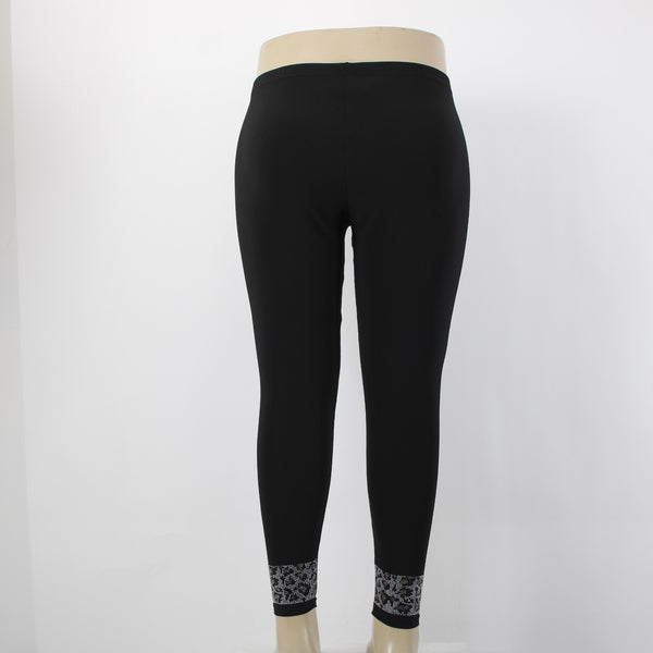 Joseph Ribkoff Pant Sz 16 x 29 Black Silver Rhinestones Animal Print Poly Pant