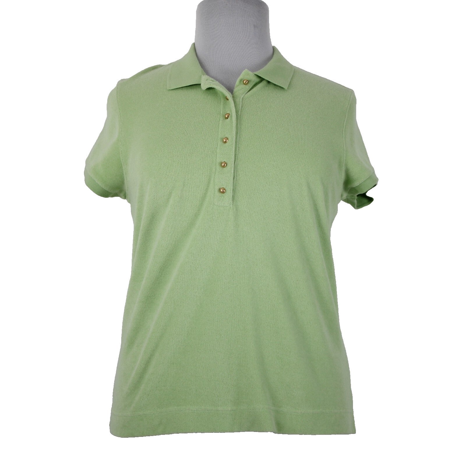 Talbots NEW Sz XL Lime Green Collared French Terry Cotton Blend Gold Buttons Top