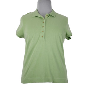Talbots NEW Sz XL Lime Green Collared French Terry Cotton Blend Gold Buttons Top