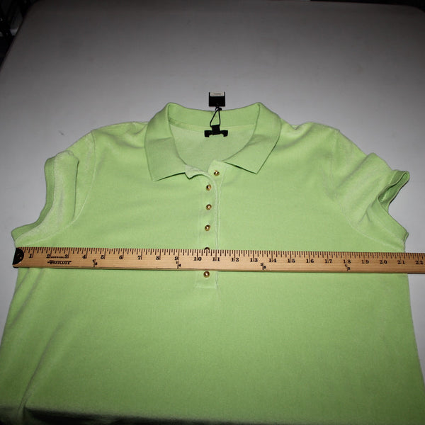 Talbots NEW Sz XL Lime Green Collared French Terry Cotton Blend Gold Buttons Top