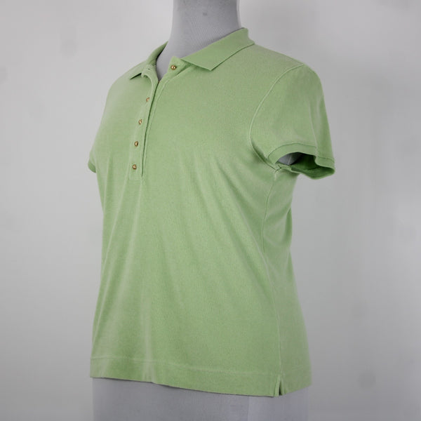 Talbots NEW Sz XL Lime Green Collared French Terry Cotton Blend Gold Buttons Top
