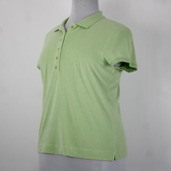 Talbots NEW Sz XL Lime Green Collared French Terry Cotton Blend Gold Buttons Top