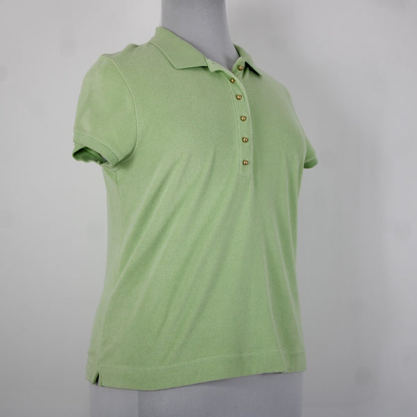 Talbots NEW Sz XL Lime Green Collared French Terry Cotton Blend Gold Buttons Top