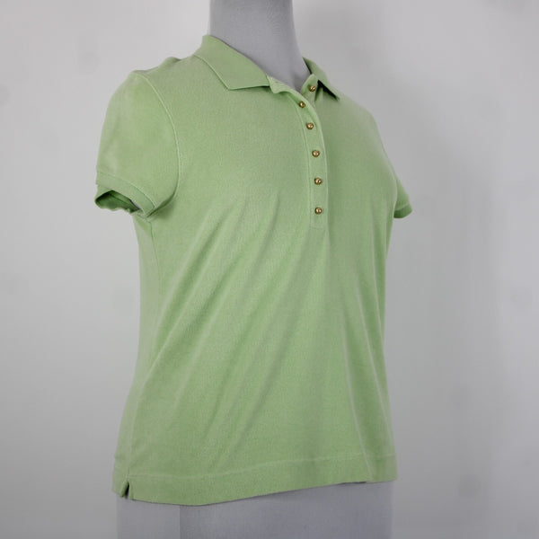Talbots NEW Sz XL Lime Green Collared French Terry Cotton Blend Gold Buttons Top