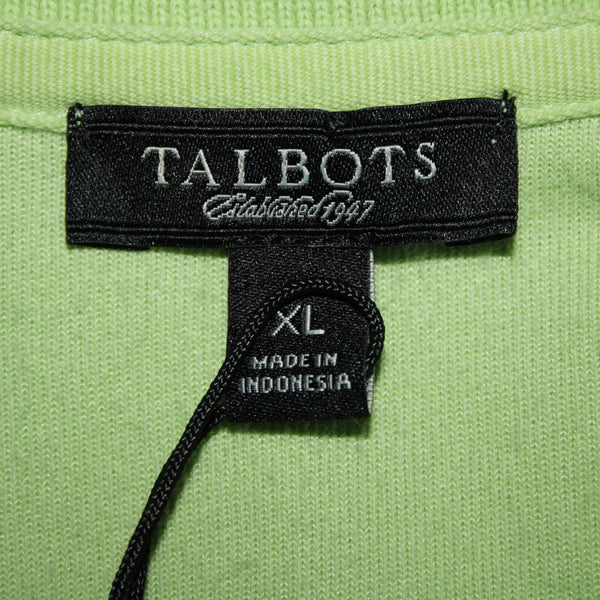 Talbots NEW Sz XL Lime Green Collared French Terry Cotton Blend Gold Buttons Top