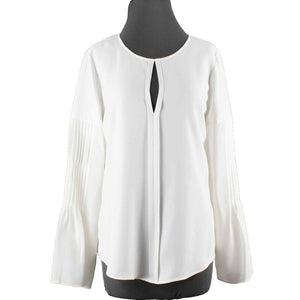 Etcetera Sz 6 Ivory Hook n Eye Neck Pintuck Bell Sleeve Polyester Silk Top
