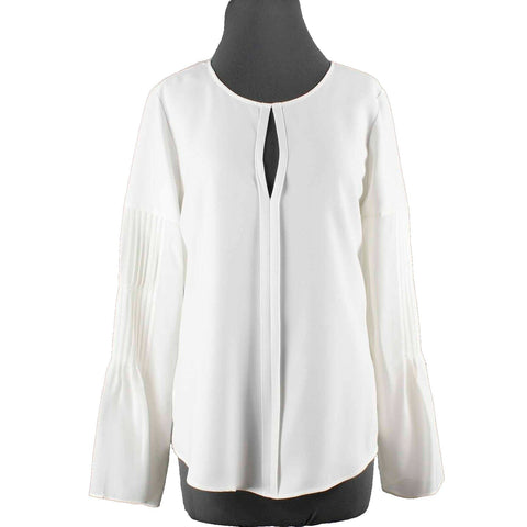 Etcetera Sz 6 Ivory Hook n Eye Neck Pintuck Bell Sleeve Polyester Silk Top