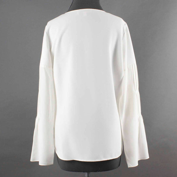 Etcetera Sz 6 Ivory Hook n Eye Neck Pintuck Bell Sleeve Polyester Silk Top
