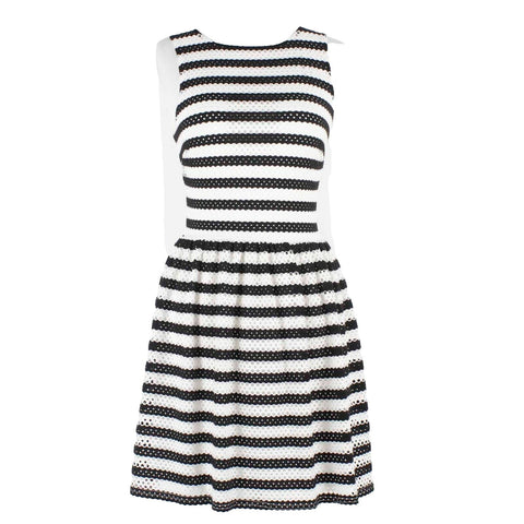 Love Ady NEW $45 Sz S Black White Stripe Lace Over Lined Polyester Blend Dress